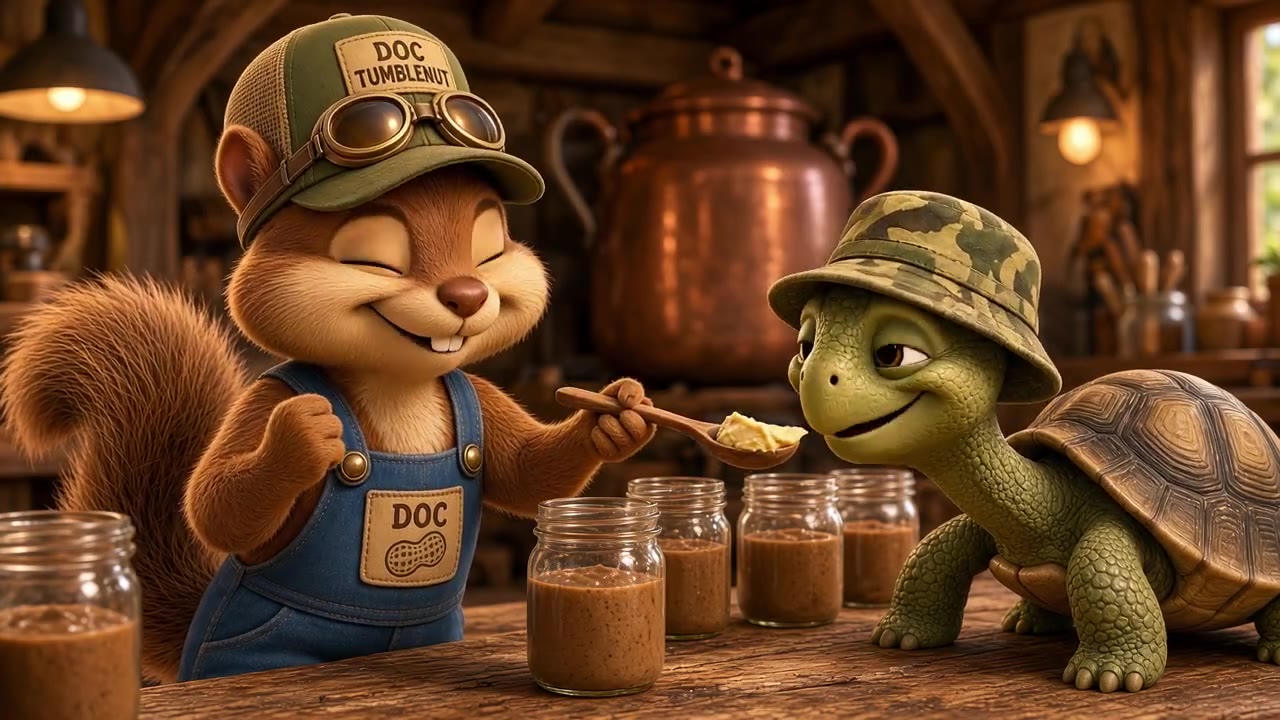 Doc and Cecil tasting pecan butter in the workshop